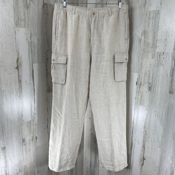Tommy Bahama Other - Tommy Bahama Men's Relax Cream Linen Cargo Elastic Waist Casual Pants Sz L